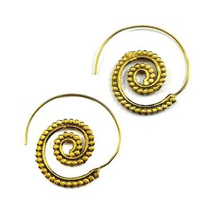 GOLD Colored Brass Spiral Hippie Earrings Boho
